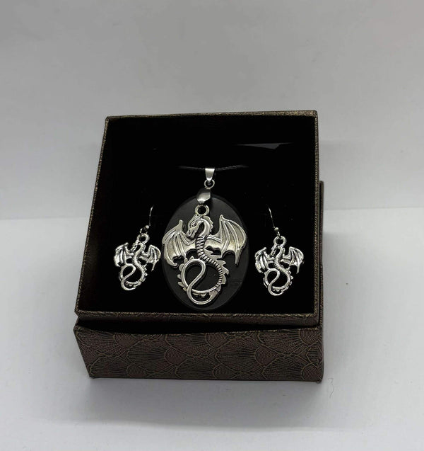 Dragon Shungite Pendant and Earrings